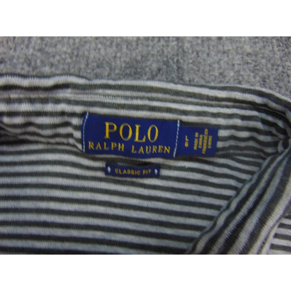 Polo Ralph Lauren Polo Mens L Classic Fit Gray‎ Striped Short Sleeve Preppy Core